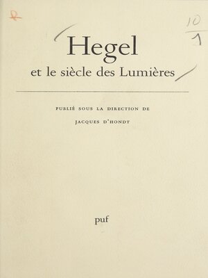 cover image of Hegel et le siècle des lumières